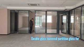 Double glass louvered partition glass for office desk space