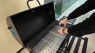 Outdoor charcoal barbecue grill, villa courtyard BBQ grill, 5-10 household use, large covered, anti