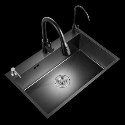 Large Single Slot Multifunction Sink Anti-Scratch LED Digital Display Stainless Steel Waterfall Kitchen Sink With Cup Wa