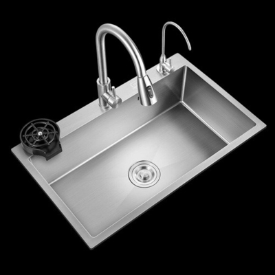 Large Single Slot Multifunction Sink Anti-Scratch LED Digital Display Stainless Steel Waterfall Kitchen Sink With Cup Wa
