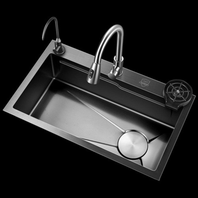 Multifunction Kitchen Sinks 304 Stainless Steel Kitchen Sink Faucet Modern Black Waterfall Rainfall Single Bowl Kitchen