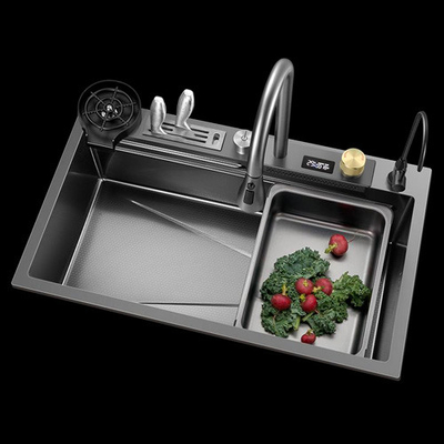 Multifunction Kitchen Sinks 304 Stainless Steel Kitchen Sink Faucet Modern Black Waterfall Rainfall Single Bowl Kitchen