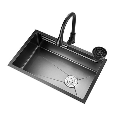 2024 Stainless Steel Kitchen Sink With 2 Piano Key Led Waterfall Faucet Large Single Slot Bionic Honeycomb Black Wash Ba