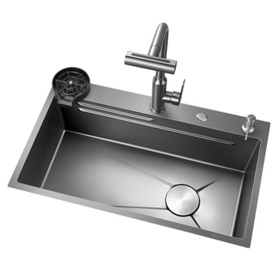 2024 Popular Large Single Slot Multifunction Stainless Steel Waterfall Kitchen Sink Anti-Scratch LED Digital Display