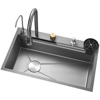 2024 Popular Large Single Slot Multifunction Stainless Steel Waterfall Kitchen Sink Anti-Scratch LED Digital Display
