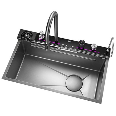 2024 Popular Large Single Slot Multifunction Stainless Steel Waterfall Kitchen Sink Anti-Scratch LED Digital Display
