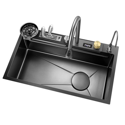 2024 Popular Large Single Slot Multifunction Stainless Steel Waterfall Kitchen Sink Anti-Scratch LED Digital Display