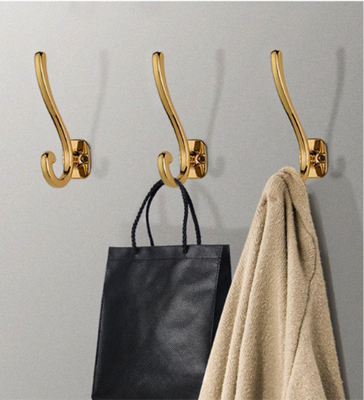 Modern Gold Black Cloth Coat Wall Hooks Hangers Heavy Duty Zinc Alloy Metal Wall Mounted Double Prongs