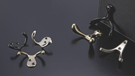 Modern Gold Black Cloth Coat Wall Hooks Hangers Heavy Duty Zinc Alloy Metal Wall Mounted Double Prongs