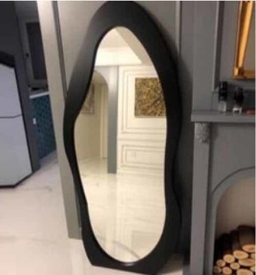 Wall Mounted Asymmetrical Walnut Wood Framed Bathroom Mirror Rustic Farmhouse Decor Mirror for Bedroom Living Room Entryway