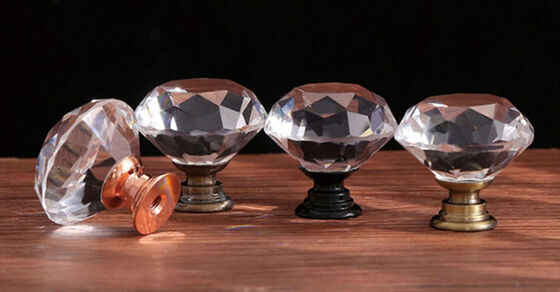 Popular Style Multi Color Transparent Crystal Glass Luxury Furniture Cabinet Door Pull Round Diamond Drawer Knob