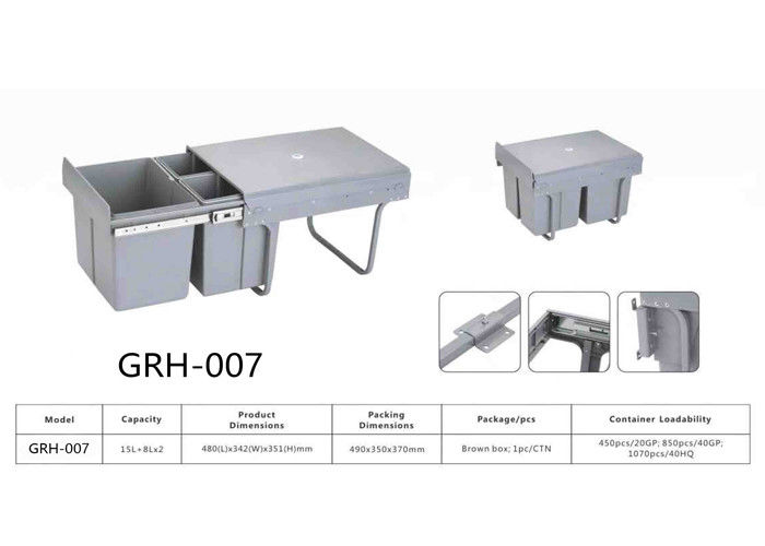 ABS Greay Color Kitchen Trash Containers High Classic Model Heavy Duty Smooth Surface