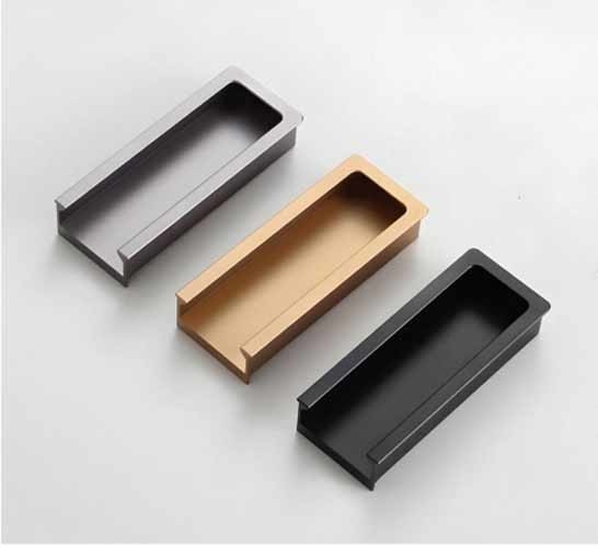 Concealed Aluminum Alloy Handles Office Bathroom Center Cabinet Door Buckle Knobs Pulls Matte Black Furniture Handle