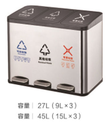 Outdoor 27L Recycling Trash Can Classified Metal Garbage Bin